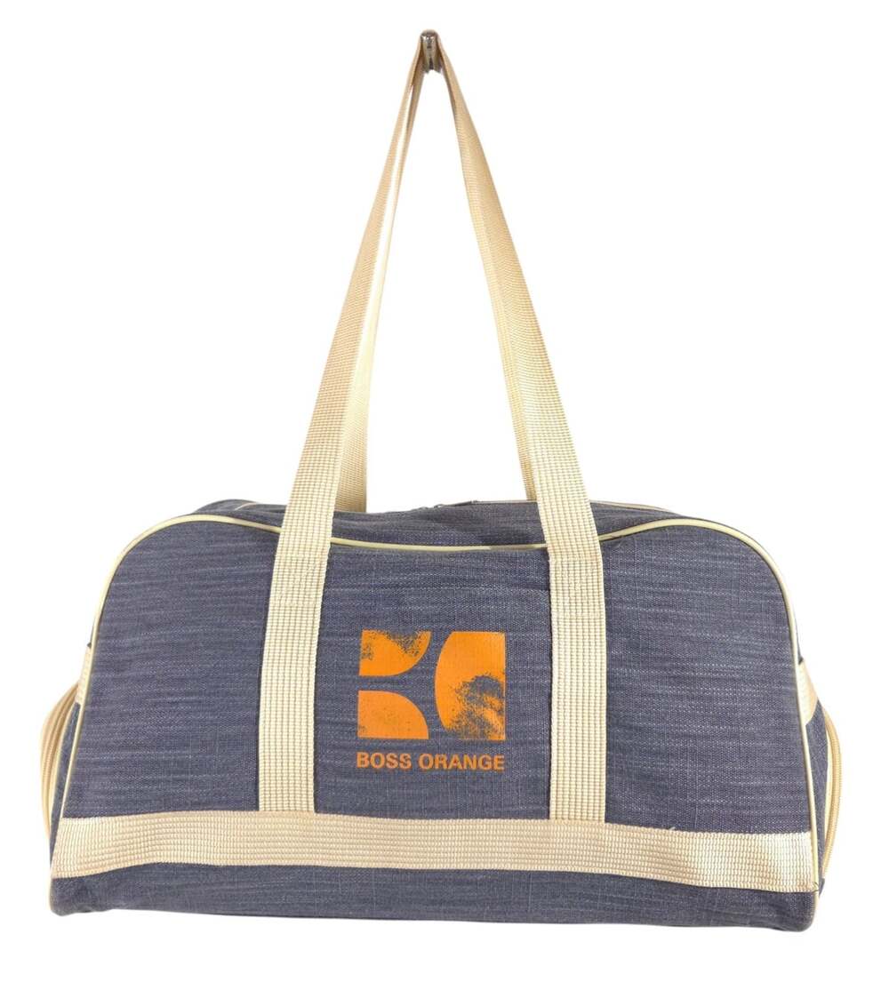 Hugo Boss Orange Medium Duffle Bag Mens Blue Canvas Travel Weekender Gym $150